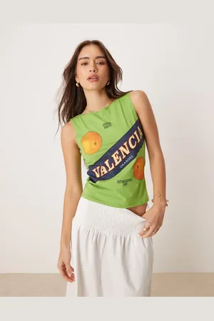 ASOS Camiseta sin mangas con estampado de naranja de Valencia y cuello barco de
