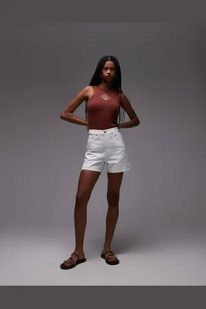 ARKET Pantalones cortos vaqueros blancos rígidos de talle medio con cinco bolsillos de sarga de