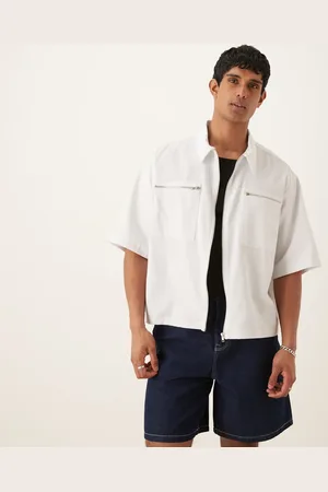 ASOS Camisa blanca extragrande con media manga y bolsillo con cremallera de