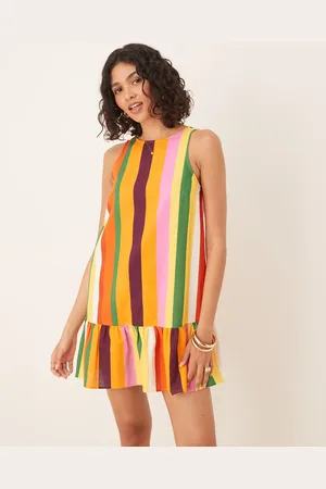 ASOS Vestido corto a rayas de corte cuadrado con cintura baja y espalda escotada de -Multicolor