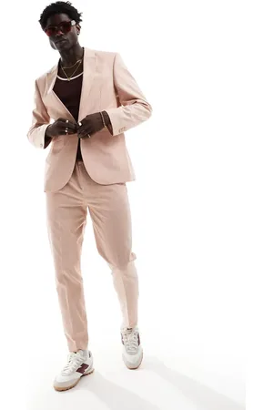 ASOS Pantalones de traje rosas de corte tapered sin cierres de mezcla de lino de