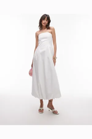 MANGO Vestido largo con escote palabra de honor y bajo ligeramente abullonado de