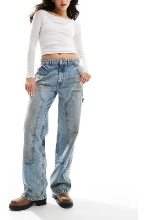 ASOS Vaqueros de estilo carpintero de pernera recta con lavado envejecido de -Azul