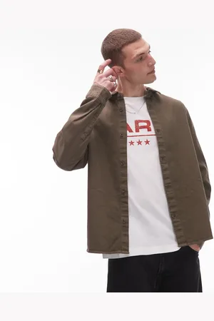 Topman Sobrecamisa de manga larga con acabado lavado de lona de -Verde
