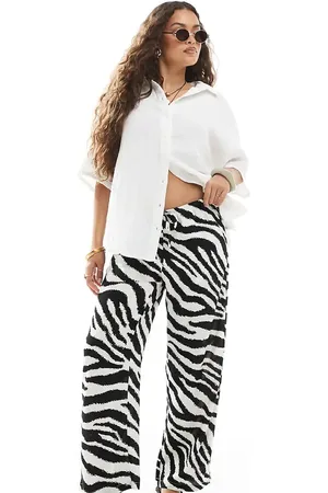 VERO MODA Pantalones de pernera ancha con estampado de cebra y lazada en la cintura Easy de -Blanco