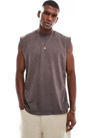 ASOS Camiseta marrón jaspeado sobretintado extragrande sin mangas de