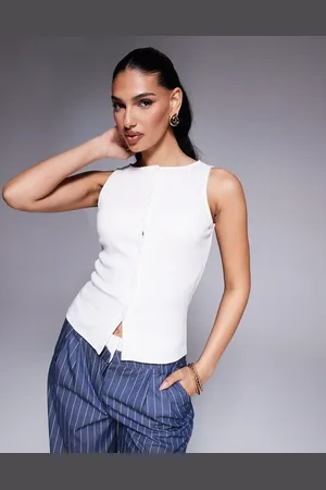 ASOS Top blanco sin mangas con cuello ancho y botones de