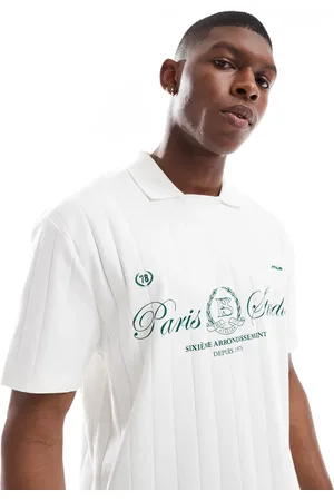 ASOS Polo blanco de corte cuadrado holgado con estampado gráfico delantero de tejido grueso acanalado de 280 g/m² de