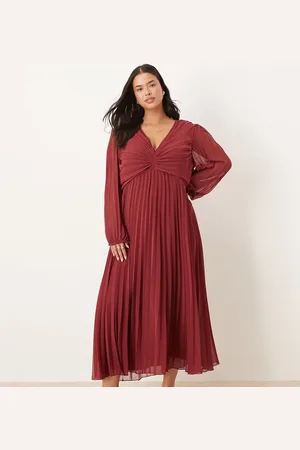 ASOS Vestido midi escotado con cuerpo drapeado de ASOS DESIGN Curve-Naranja