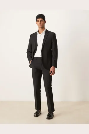 ASOS Pantalones de traje negros de corte slim de lana peinada ligera lavable de