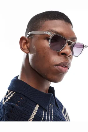 ASOS Gafas de sol gris cristalino rectangulares con lentes degradadas de morado a azul de
