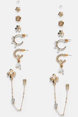 ASOS Multipack de pendientes dorados con diseños florales y perlas de imitación de