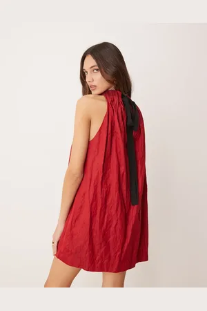 MANGO Vestido corto cereza Ramie de la colección cápsula de