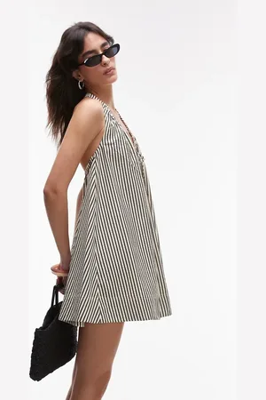 Topshop Vestido corto a rayas monocromáticas de corte trapecio con cuello halter de -Multicolor