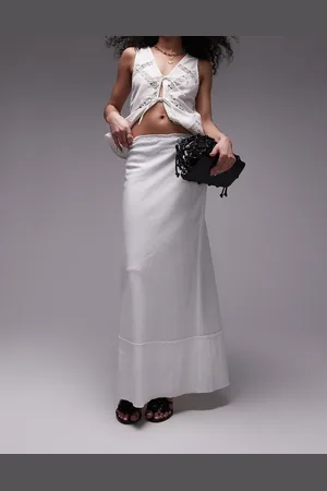 Topshop Falda larga blanca de corte al bies con ribete sin rematar de lino de -Blanco