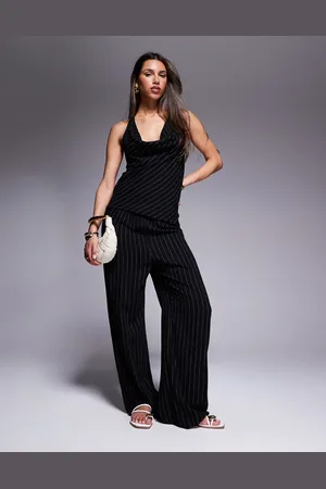 River Island Pantalones negros a rayas de lino de (parte de un conjunto)