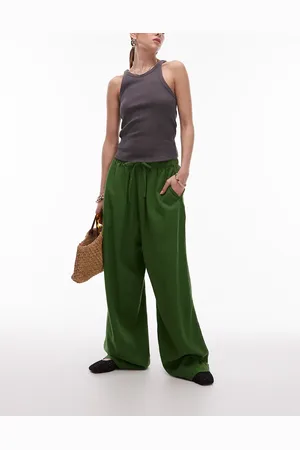 Topshop Pantalones oliva de corte globo de mezcla de lino de -Multicolor