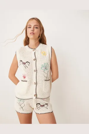 ASOS Chaleco color con diseño bordado de punto de (parte de un conjunto)-Blanco