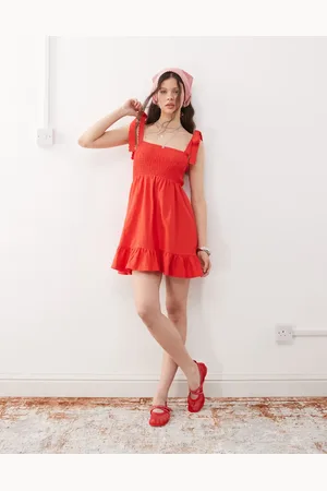 Miss Selfridge Vestido corto con tirantes anudados y detalle fruncido de -Multicolor
