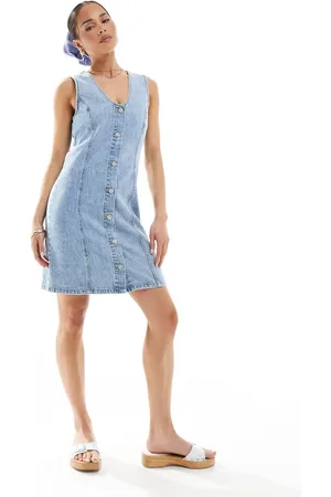 JJXX Vestido vaquero azul claro con cuello ancho de