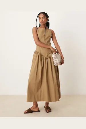 ASOS Vestido midi color de tirantes con cintura baja de -Negro