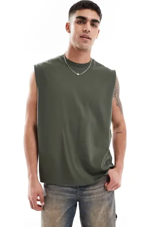 ASOS Camiseta caqui sin mangas extragrande de tejido grueso de -Verde
