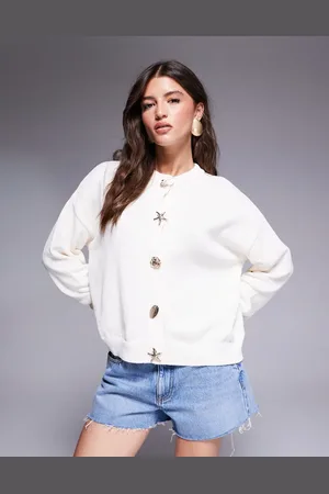 ASOS Cárdigan color de punto con botones dorados de -Blanco