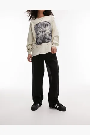 Topshop Pantalones dad negros plisados de corte sartorial holgado de