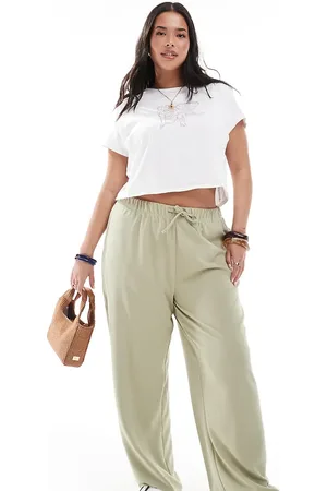 ONLY Pantalones verde claro con lazada en la cintura de