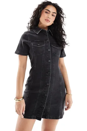ASOS Vestido vaquero camisero corto lavado entallado de