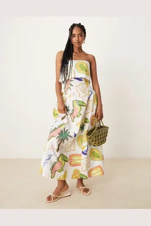 ASOS Vestido midi con escote palabra de honor plegado, variado y godets de -Multicolor