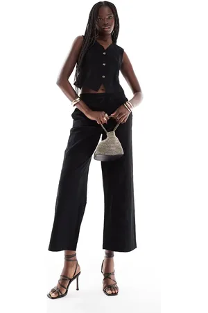 VERO MODA Pantalones de sastre negros de pernera ancha con cordón ajustable de (parte de un conjunto)