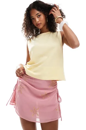 ASOS Camiseta amarillo pastel sin mangas con diseño cómodo de mezcla de lino de