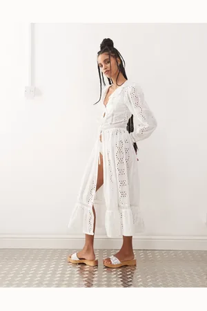 Reclaimed Prenda de playa blanca con lazada delantera de bordado inglés de