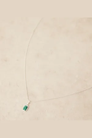 ASOS Collar de plata de ley con colgante de piedra malaquita semipreciosa de