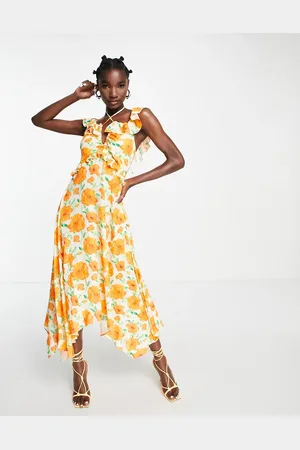 Topshop Vestido lencero midi con estampado floral y volantes para eventos especiales de