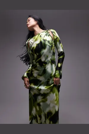 Topshop Vestido con estampado floral, cuello barco y abertura en las mangas de