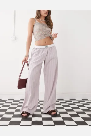 Monki Pantalones a rayas de pernera ancha sin cierres con cinturilla con vuelta de