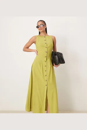 ASOS Vestido largo estilo chaleco con botones y cuello barco de ASOS DESIGN Tall