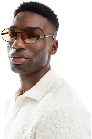 ASOS Gafas de sol negras estilo aviador de metal con lentes ámbar de