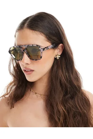Aire Gafas de sol gris carbón efecto carey de estilo aviador con montura extragrande y lentes amarillas Whirlpool de