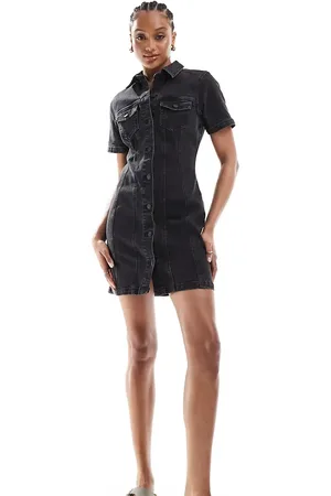 ASOS Vestido vaquero camisero corto entallado con lavado de ASOS DESIGN Tall
