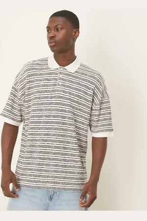 ASOS Polo a rayas azules y blancas extragrande con hombros caídos de tejido texturizado de
