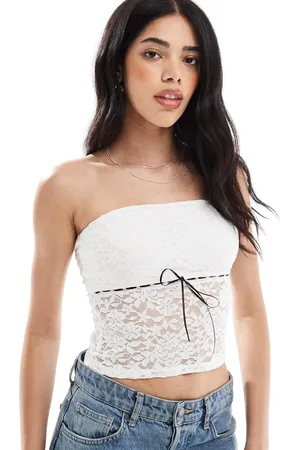 Hollister Top de tubo con sobrefalda de encaje de