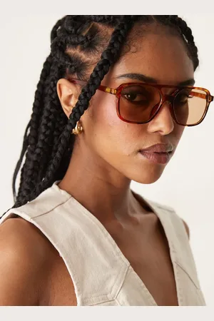 ASOS Gafas de sol de estilo aviador con montura ámbar miel efecto y lentes marrón claro de