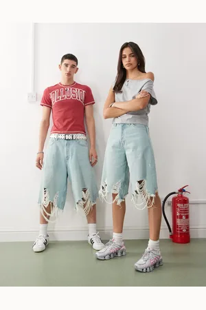 Weekday Pantalones cortos vaqueros ultragrandes unisex con lavado y acabado desgastado de