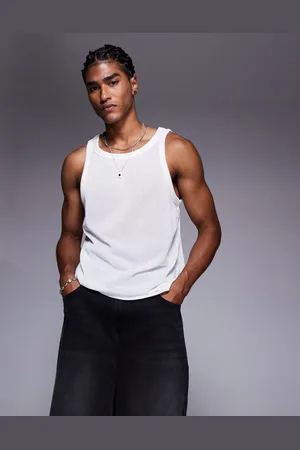 ASOS Camiseta color crema de tirantes con cuello redondo en contraste de tejido texturizado de
