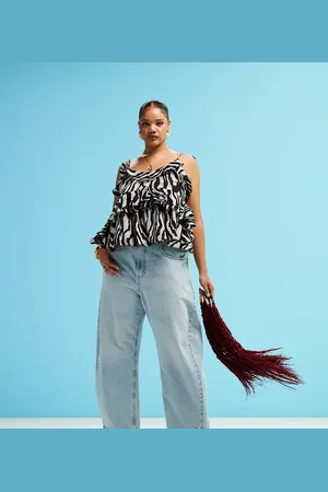 ASOS Top de tirantes anudados con y volante de ASOS DESIGN Curve-Multicolor