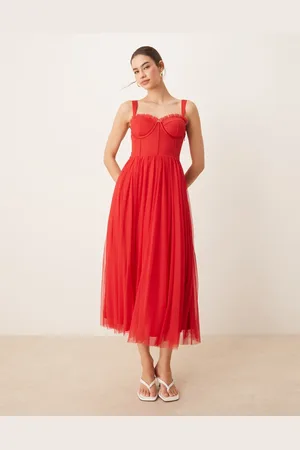 Lace & Beads Vestido midi con diseño estilo corsé de tul de
