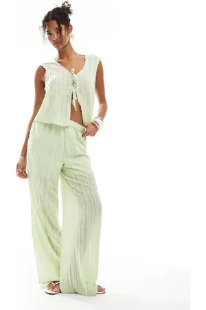 Pieces® Pantalones verde pálido de pernera ancha de tejido texturizado de (parte de un conjunto)